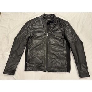 Michael Kors Sheep Leather Men's Moto Jacket M Pockets Black Coat Motorcycle